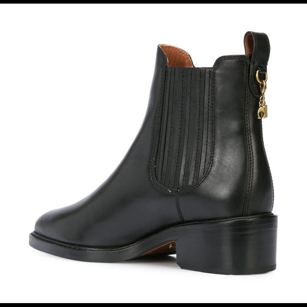SALE💥💥 COACH Bowery Chelsea Block Heel Ankle Boots Genuine Leather Black - Picture 6 of 13
